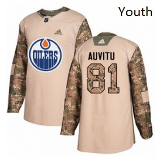 Youth Adidas Edmonton Oilers 81 Yohann Auvitu Authentic Camo Veterans Day Practice NHL Jersey